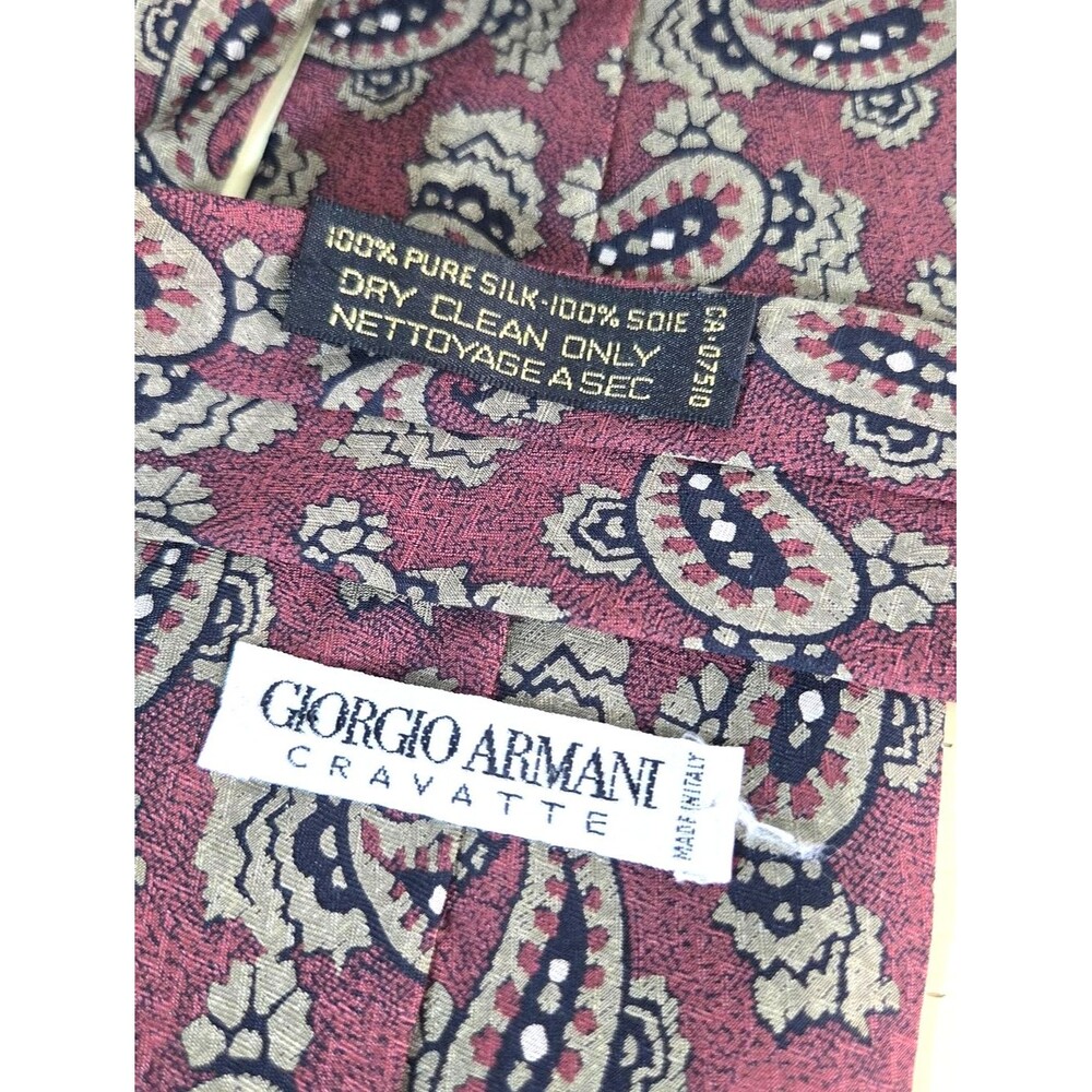 Giorgio Armani Cravatte Tie 100% Silk Red Paisley Made In Italy Mens Designer - Picture 10 of 11